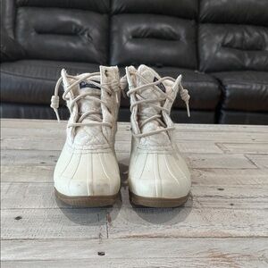 Sperry Syren Beige Lace-Up Duck Boots